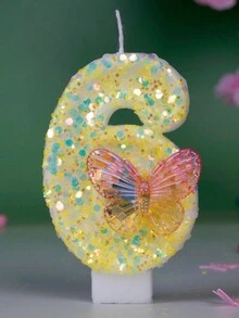 1 vela de cumpleaños con forma de número  en color amarillo con patrón de mariposa para celebración de fiestas y aniversarios, velas creativas sin humo de romance - Amarillo - Ver 9