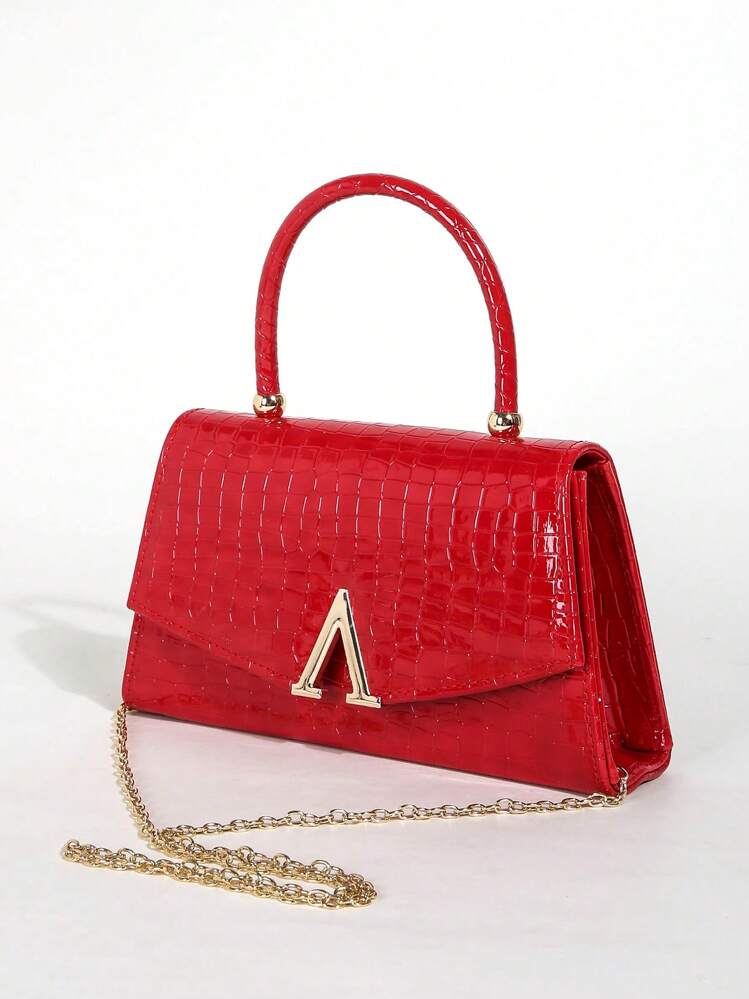 女士纯色迷你方形挎包晚宴包，优雅的女士晚宴链条包，优雅、精致的漆皮方形晚宴包，适合派对晚宴包，派对女孩的手拿包，女士，非常适合派对、婚礼、舞会、晚宴/宴会，适合女士的最佳礼物，适合狂欢节婚礼手提包，适合派对和舞会 - 紅色 - 查看 2