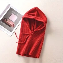 Conjunto de gorro e cachecol de malha de cor sólida feminino, 1 peça, grosso e quente, proteção auricular, versátil com capuz para outono/inverno