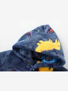 1 pieza Bata con capucha de dinosaurio de coral polar para niños, ropa de hogar, estilo de dibujos animados lindo