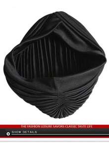1 szt. Modny turban damski Nadaje się do codziennego użytku, na każdą porę roku, nakrycie głowy, joga, po porodzie, zima, plaża, wakacje, elegancki kapelusz Bonnet Turban na włosy - Czarne - Zobacz 4