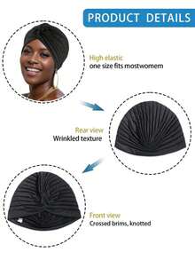 1 szt. Modny turban damski Nadaje się do codziennego użytku, na każdą porę roku, nakrycie głowy, joga, po porodzie, zima, plaża, wakacje, elegancki kapelusz Bonnet Turban na włosy - Czarne - Zobacz 2