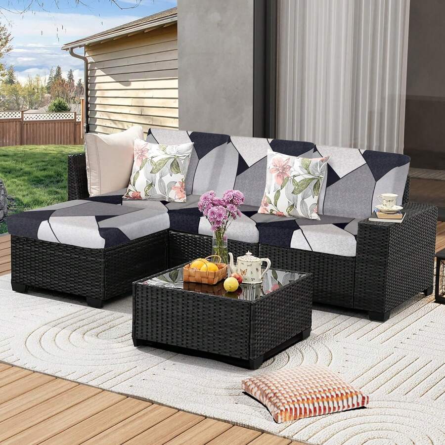 1 件几何牛奶丝沙发座垫套，高弹力防尘防污可拆洗，适合所有季节，户外花园藤沙发 - 彩色 - 查看 1