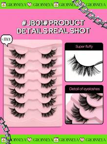 GROINNEYA 7对半睫毛猫眼假睫毛漫画睫毛短款柔软3d仿貂毛睫毛柔软自然妆容（JB01） - 黑色 - 查看 5