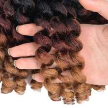 1pc 10 Roots Synthetic Ombre Jumpy Wand Curl Crochet Hair Braids 8/12 Inch Ringlet Short Curly Jumbo Passion Twist Pre Looped Jamaican Bounce Braiding Hair Extensions Pre-Twisted Short Bob Curly Crochet Braids Hair For Women - Ombre - View 4