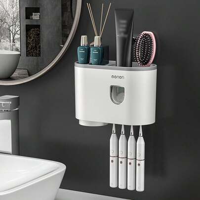 MENGNI Wall Mounted Toothbrush Holder With Automatic Toothpaste Dispenser Bathroom Accessories Set Home Bathroom Decor Fall Decor Back To School