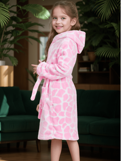 1pc Girls' Coral Fleece Hooded Sleepwear Robe Bathrobe Home Clothes, Adorable