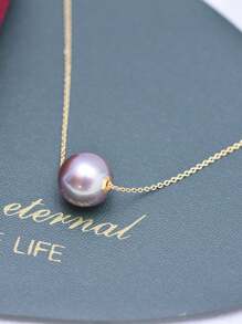 1 串 9-10 毫米圆形紫色高光泽仿珍珠和 S925 链优雅项链，适合新娘珠宝婚礼派对或日常生活