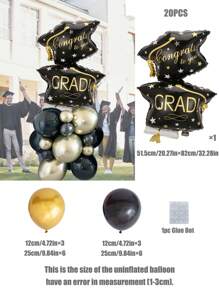 Set de 20 piezas de globos temáticos de graduación en negro y dorado, globos de forma de birrete de graduación, globos metálicos dorados de látex, perfectos para la decoración de la fiesta de la ceremonia de graduación. - Multicolor - Ver 8