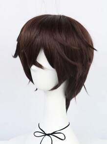 短棕色假发短款时尚尖刺棕色分层动漫角色扮演假发，男女通用，带刘海的合成假发，直发假发，化装舞会假发，分层蓬松万圣节服装派对假发，男女通用短直棕色合成发，基本款新款角色扮演男女服装假发，附赠假发帽，适合节日、新年、感恩节、圣诞节礼物，需要自己打造风格 - 棕色 - 查看 5