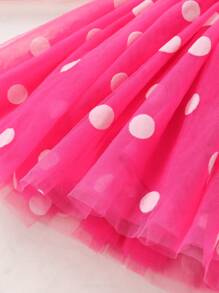 Lovely And Comfortable Baby Girl Slogan Printed Mesh Polka Dot Dress With Ruffles, Matched With Headband - Multicolor - View 5