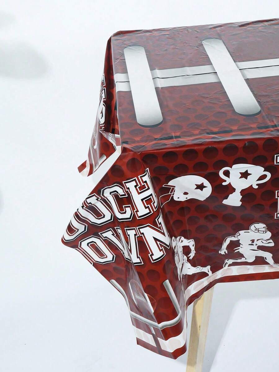 1pc 137*274CM/54*108IN Disposable Party Decor Tablecloth, Personalized Brown Rugby Theme Tablecloth, Suitable For Various Themed Parties And Daily Use - Multicolor - View 1