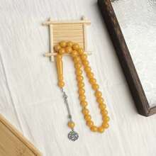 1pc Plus Size 33pcs Acrylic Faux Amber Prayer Beads Bracelet, Minimalist Casual Design Suitable For Muslim Men Daily Wear