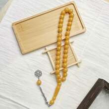 1pc Plus Size 33pcs Acrylic Faux Amber Prayer Beads Bracelet, Minimalist Casual Design Suitable For Muslim Men Daily Wear