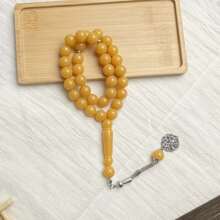 1pc Plus Size 33pcs Acrylic Faux Amber Prayer Beads Bracelet, Minimalist Casual Design Suitable For Muslim Men Daily Wear