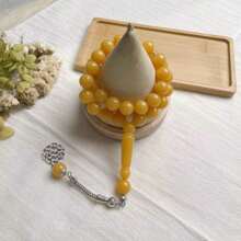 1pc Plus Size 33pcs Acrylic Faux Amber Prayer Beads Bracelet, Minimalist Casual Design Suitable For Muslim Men Daily Wear