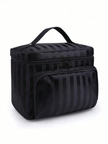 1pc Makeup Bag With Top Handle, Fashion Zipper Makeup Bag, Cosmetic Organizer Travel Toiletry Bag - Black - View 2