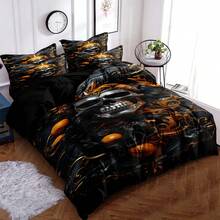 3 件金色皇冠与骷髅图案羽绒被套装 - 柔软舒适的卧室、客房和宿舍装饰床上用品套装（1 个羽绒被套和 2 个枕套）