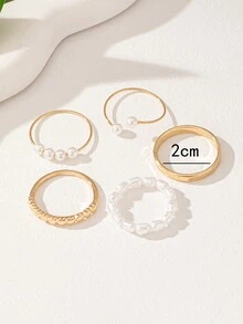 JYBY 5pcs/Set European And American Style Fashion Stacking Rings, Ideal For Women - Imitation Pearl Set - View 3
