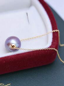 1 串 9-10 毫米圆形紫色高光泽仿珍珠和 S925 链优雅项链，适合新娘珠宝婚礼派对或日常生活