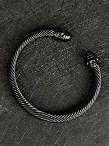 1pc European & American Fashionable Lacquered Twisted Rope Open Bangle Bracelet, Versatile Accessory For All Seasons & Holidays