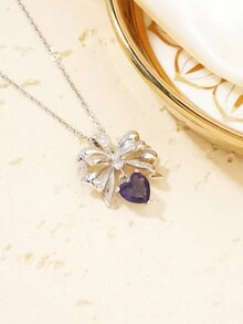 1入韓版精美高端蝴蝶心形銅鑲嵌吊墜，簡約甜美不銹鋼頸鏈配飾 - 彩色 - 查看 3