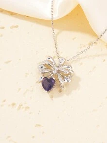 1入韓版精美高端蝴蝶心形銅鑲嵌吊墜，簡約甜美不銹鋼頸鏈配飾 - 彩色 - 查看 2