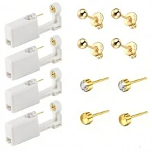 8 Pieces Set Disposable Ear Piercing Kits,Include With 4 Pack Self Ear Piercing Gun With Built-In Cubic Zirconia Ear Studs,4pcs Ear Stud,Professional And Home Use For Women Men - White - View 1