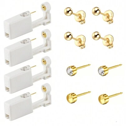 8 Pieces Set Disposable Ear Piercing Kits,Include With 4 Pack Self Ear Piercing Gun With Built-In Cubic Zirconia Ear Studs,4pcs Ear Stud,Professional And Home Use For Women Men