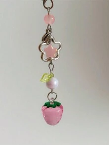 Chaveiro em forma de morango encantador, Pingentes de bolsa de frutas, chaveiros fofos e Kawaii, chaveiro brilhante para celular, pingente de bolsa, acessórios de charme de bolsa para mulheres e meninas, presentes de carteira - Multicolorido - Visão 7