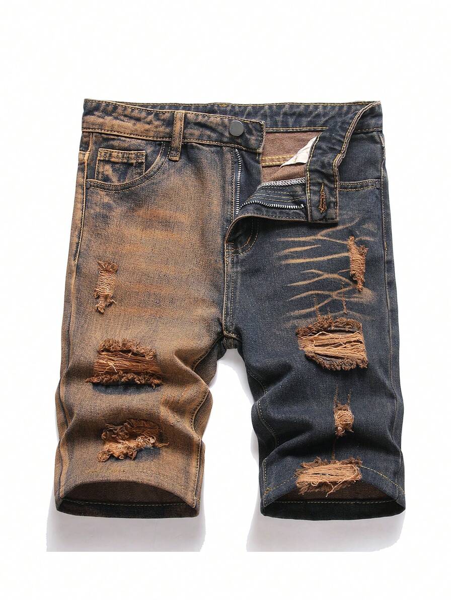 Shorts in denim alla moda e personalizzati con tasche e strappi per ragazzino, adatti per escursioni estive
