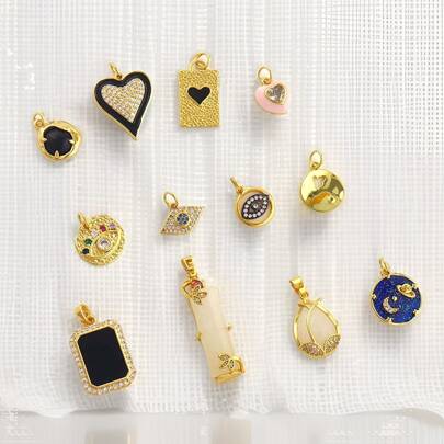 1 件铜镀 18K 金时尚简约复古眼形和心形吊坠 DIY 手链项链耳环珠宝制作用品情人节