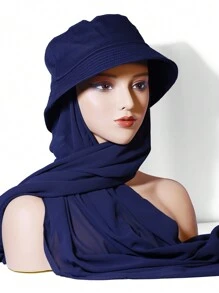 1 buc. Set simplu/colorat la modă pentru femei, inclusiv batic de culoare uni, pălărie din șifon, 2 buc eșarfă și combinație de pălărie - Multicolor - Vizualizare 20