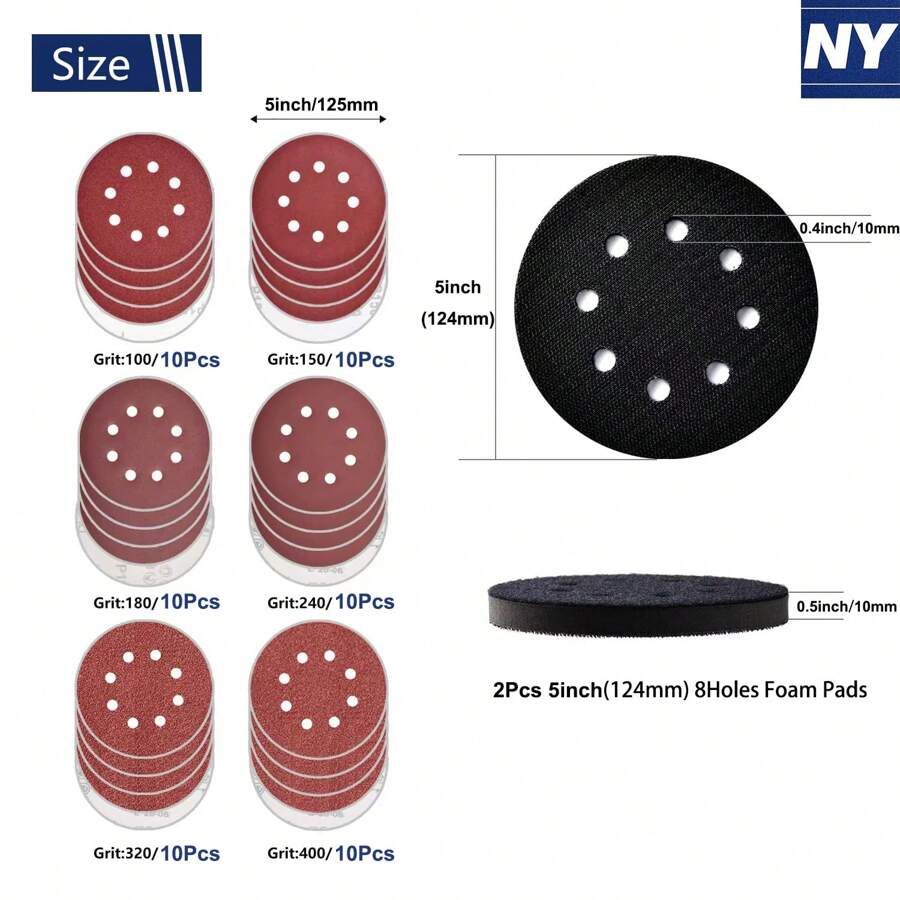 60Pcs 5inch 125mm Sanding Discs With 5 Inch DeWalt Sander Replacement