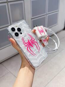 1 Set Includes: Rose Red Cobweb Inflating Phone Case + Charger Protector + Anti-Bite Cable Sleeve