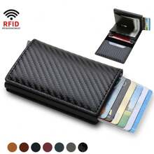 RFID Blocking Ultra-Thin Minimalist Wallet, Carbon Fiber Texture Durable Smart Pocket Card Holder, Holds 6 Cards And Bills, Suitable For Men And Women, Casual Style - Black - View 2