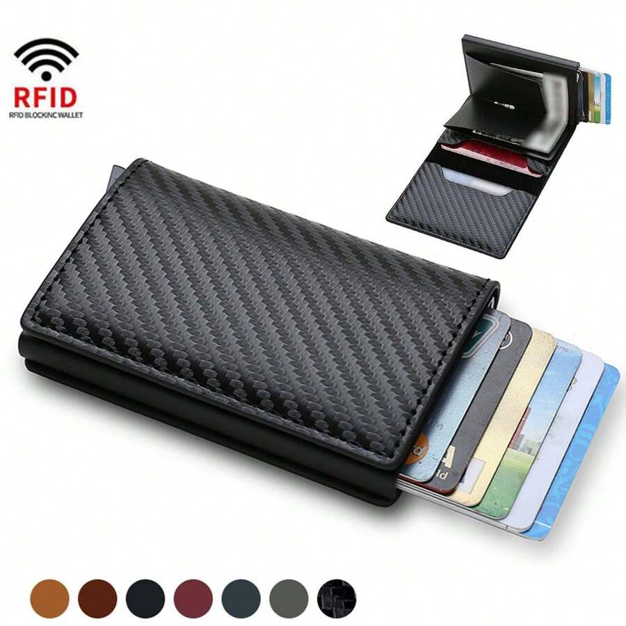 RFID Blocking Ultra-Thin Minimalist Wallet, Carbon Fiber Texture Durable Smart Pocket Card Holder, Holds 6 Cards And Bills, Suitable For Men And Women, Casual Style