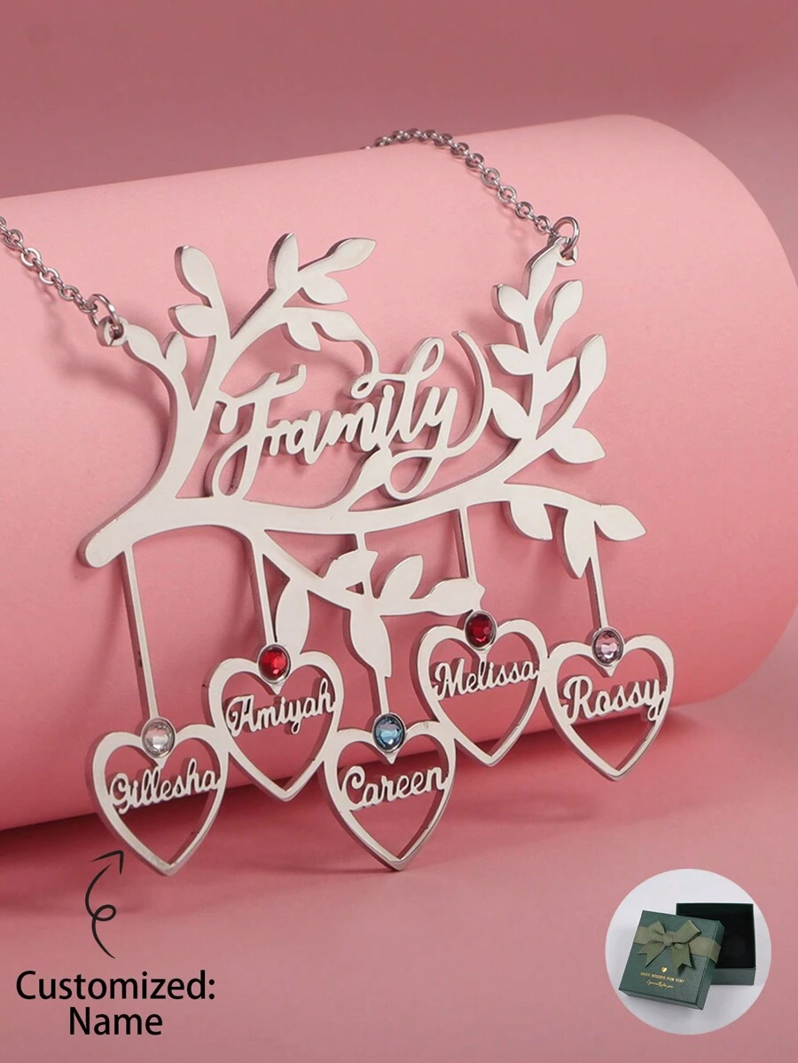 Customized Personalized Family Tree Birthstone Necklace With Multiple Names, Perfect Father's Day, Mother's Day, Valentine's Day, Birthday, Anniversary And Christmas Gift, Premium Family Keepsake For Friends, Classmates, Graduates