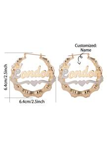 定制個性化圓形心形蕾絲雙色車輛吊飾名字竹節耳環，耳針，耳勾。母親節禮物，情人節禮物，生日，紀念日，聖誕節，畢業，高端送禮適用於朋友，同學和家人。 - 金色+銀色 - 查看 3