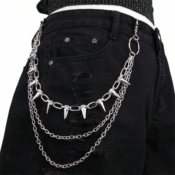 Hip-Hop Punk Street Style Multi-Layer Waist Chain With Metal Rivets, Perfect Accessory For Stage Performance Or Dressing Up Your Jeans! Halloween Summer, School
