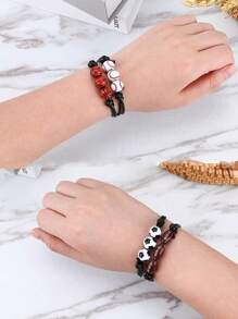 Bộ 5 chiếc/Bộ (5 thiết kế hỗn hợp) Bộ vòng tay dệt với vòng tay dây có thể điều chỉnh phong cách thể thao đính hạt bóng rổ, bóng đá, bóng bầu dục, bóng chuyền, quần vợt, phù hợp cho trẻ em - Đồ sưu tầm, Unisex, Dành cho - Nhiều màu - Xem 3
