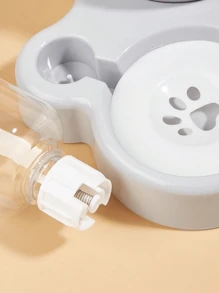 1pc Cat Ear Design Pet Double Bowl With Drinking Bottle For Dog And Cat For Drink More Water And Food Feeding - Light Grey - View 3