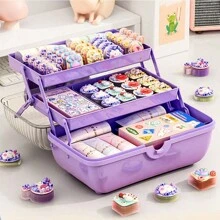 1pc 3-Tier Bowknot Hair Accessories Storage Box For Children, Portable Large Capacity Desk Makeup Organizer, Suitable For Hair Clips And Headbands Valentine Day