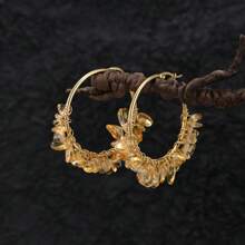 1 对波西米亚风格不锈钢不对称天然石串珠耳环，完美的夏日假日配饰 - 彩色 - 查看 28