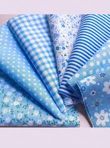 7pcs Floral Patchwork Multicolor Fabric Set, Flat Pattern Floral Cloth For DIY Sewing, Scrapbooking, Quilting; 7pcs 9.84*9.84 Inch(25*25cm) Blue Cotton Fabric Scraps For Handmade Doll Clothes, Quilting, Patchwork; 7pcs Blue Floral Woven Square Quilting Fabric For Clothing Patches And Handmade DIY Floral Textiles