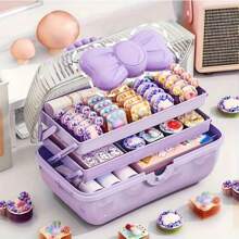 1pc 3-Tier Bowknot Hair Accessories Storage Box For Children, Portable Large Capacity Desk Makeup Organizer, Suitable For Hair Clips And Headbands Valentine Day
