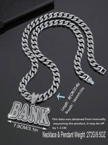 1條庞克風格的黑色字母銀行形吊墜項鍊,適合男士街頭服裝和日常穿著