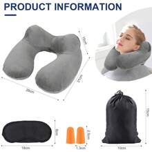 3-teiliges Set aus Augenmaske, Ohrstöpsel, Anti-Lärm- und Anti-Helligkeits-Nackenkissen Reisekissen, aufblasbares kompaktes Nackenkissen, ergonomisches Kopfteil mit samtweichem waschbarem Bezug für Camping, Reisen, Flugzeug, Zug, Auto, Büro