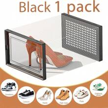 1/3/6/12 paquete Cajas de almacenamiento de zapatos, organizador de zapatos apilable de plástico transparente grande para el armario, caja de zapatos izquierda y derecha conectada, contenedor de compartimentos para la entrada, frontal desmontable, apto para talla 11 (blanco) - Negro - Ver 10