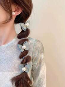 1pc Summer Mint Green Butterfly Orchid Spiral Hair Tie, Perfect For Beach Vacation And Party, Sweet And Elegant Hair Accessory,Cat Ears Ponytail Holders Hair Elastics Hair Rubber Bands Scrunchies Hair Rope Elastic Hair Tie ,Head Piece